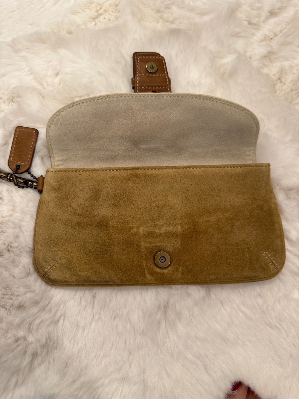 Coach soho Suede Wristlet Clutch in Tan and Brown Leather Trim - Picture 5 of 8